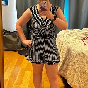 Black and White Striped Romper